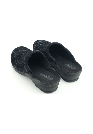 Gezer Kadın Kışlık Rahat Yüksek Taban Nakışlı Tasarım Ev Bahçe Terlik Siyah