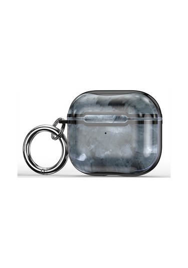Mermer Doku Galvanik Çerçeve Kulaklık Koruyucu Kılıf Airpods Uyumlu 3 Gri + Siyah İçin Kanca İle Gri