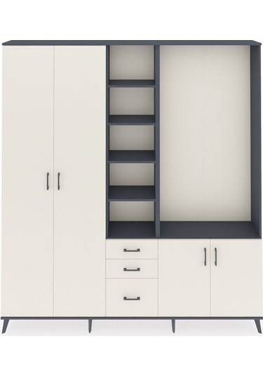 Arges Dolap 13 Raflı 3 Çekmeceli 4 Kapaklı 220x30x243 Antrasit-aytaşı/aytaşı Aytası/aytası