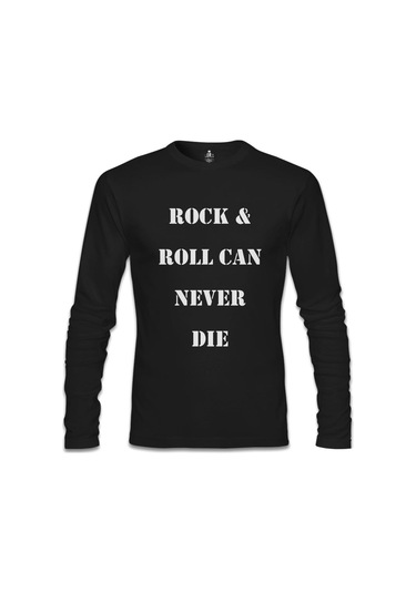 Rock & Roll Never Die Siyah Erkek Sweatshirt