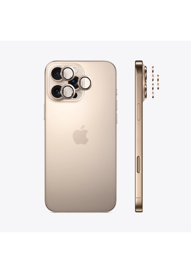 Safeus Safir Temperli Kamera Lens Koruyucu Apple Uyumlu iPhone 16 Pro Max İle Çöl Titanyum