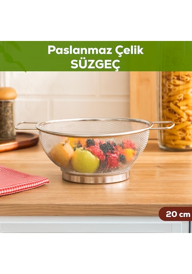Porsima İvory Kulplu Paslanmaz Çelik Süzgeç Mutfak Eleği Meyve Ve Sebze Yıkama Aparatı Kevgir 20cm Paslanmaz Çelik