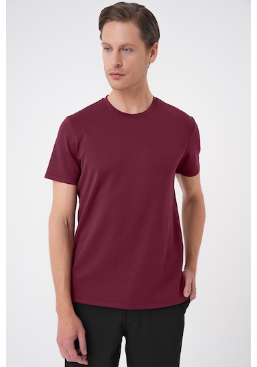 Comfort Fit Bisiklet Yaka Esnek Pamuk Casual Bordo Tişört Ts 885 Bordo