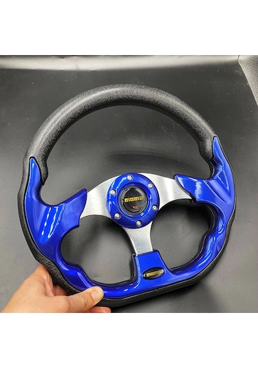Momo Spor Direksiyon 32cm Mavi-altı Kesikli Yarış Spor Direksiyonu