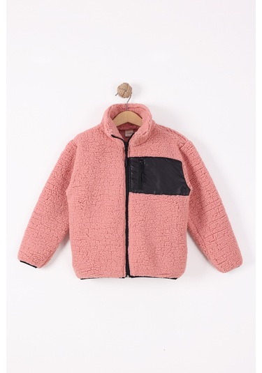 Monox Çocuk Lastik Manşetli Fermuarlı Unisex Kuzu Wellsoft Peluş Ceket Gül