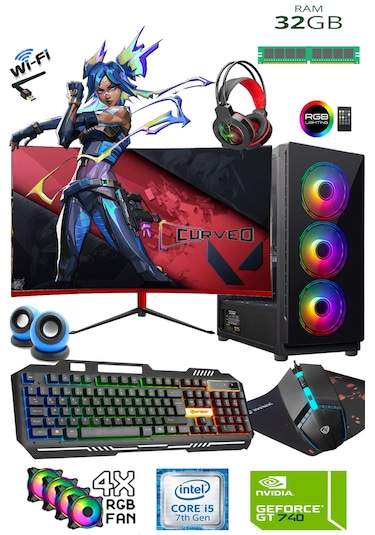 Teknocity TC735 i5-7400 32 GB 512 GB SSD GT740 23.6'" W11P Masaüstü Oyuncu Bilgisayarı