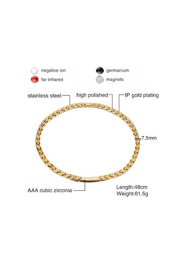 Manyetik Paslanmaz Çelik Zirkon Gerdanlık Kadın Erkek Altın Renk Sağlık Enerji Kolye Kadın Erkek Için Paslanmaz Çelik Zincir Güç Kolyeler Altın - Kırmızı