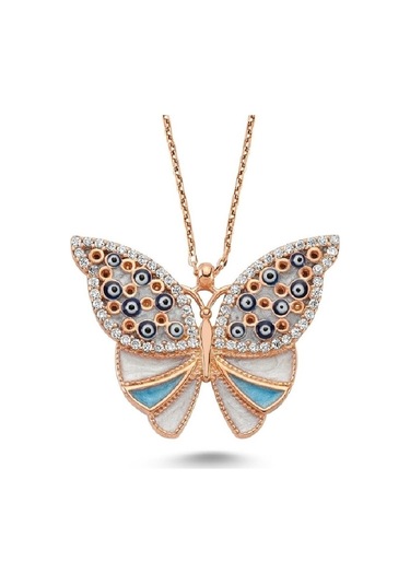 Mavi Mineli Sır Kelebek Kolye