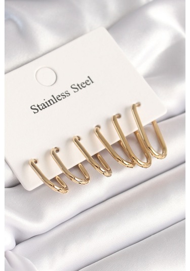 316l Çelik Gold Renk Kadın Küpe Seti