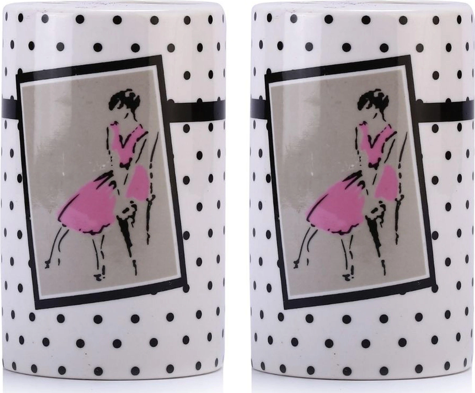 2 Adet Seramik Diş Fırçalık Pembe Elbiseli Kadın Model 7x7x11cm Banyo Seti Çok Renkli