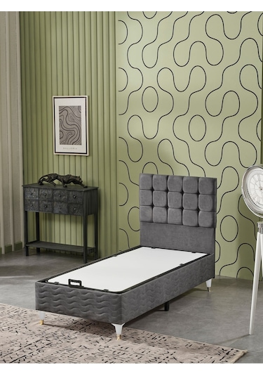 Beehanem Bengü 90x190 Tek Kişilik Baza Başlik Yatak 3 Lü Set Antrasit 90 X 190