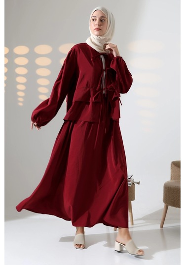 Kadın 100% Pamuk Modal Bordo Gömlek Etek Tesettür Takım Çok Renkli