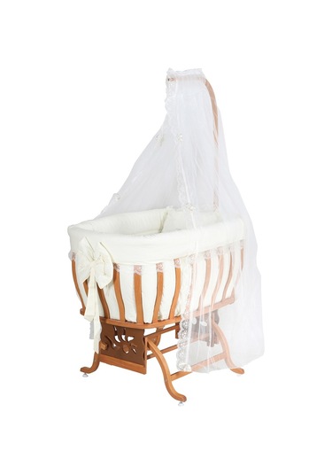 Setaymobilya Beşik, Fiyonklu Mdf Sallanan Beşik + Uyku Seti - Setay