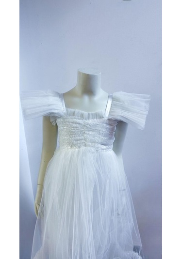 Kız Çocuk Uzun Abiye Elbise-12088-beyaz Beyaz