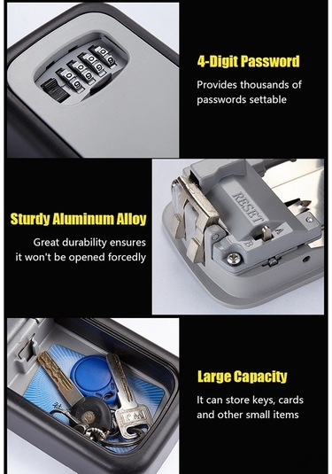 Ulzyvf Duvara Monte 4 Haneli Şifreli Anahtar Kutusu - Dayanıklı Siyah Siyah