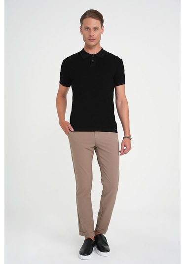 Comfort Fit Polo Yaka Kısa Kollu Siyah Triko Tr 883 Siyah