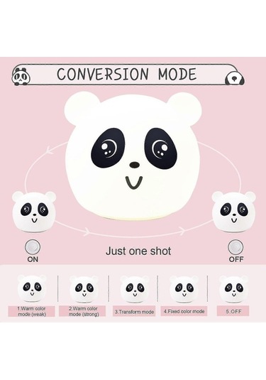 Opulentliving Çok Renkli Kawaii Çocuk Gece Lambası, Panda Tap, Od Dekoru, Hediye Çok Renkli