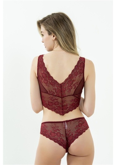 Magic Form 743 Kadın Arkası Dantel Leylak Kumaş Yüksek Bel Külot-bordo Bordo
