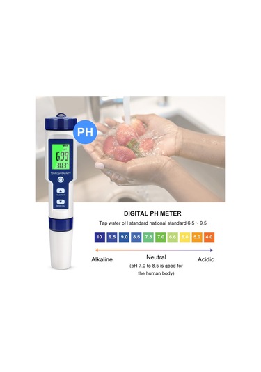 Cuteefun Dijital Ph Ölçüm Cihazı, 5'i 1 Arada Su Test Cihazı,