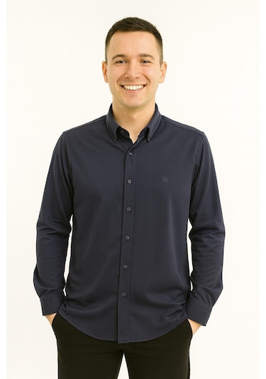 Dormen Erkek Pamuklu Slim Fit Uzun Kol Gömlek 7372 Lacivert