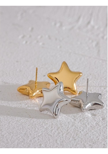 Altın Eetit Trendy Paslanmaz Çelik Yıldız Küçük Saplama Küpe Metal Doku Sevimli 18 K Altın Kaplama Pas Geçirmez Takı Aksesuarları Hediye