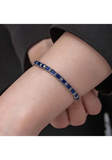 Blackcraft 925 Ayar Gümüş Mavi Taşlı Su Yolu Kadın Bileklik Bc-3593cc Renkli