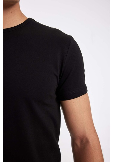 DeFacto Slim Fit Dar Kesim Bisiklet Yaka Kısa Kollu Pijama Üstü L4885AZ24WNBK27