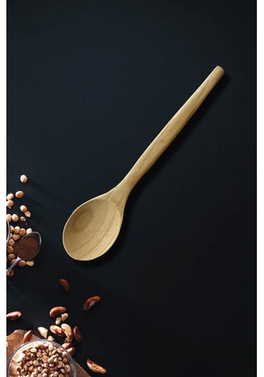 Standlı Ahşap Tahta Servis Sunum Kaşık Seti - Doğal Yağlı 5 Parça