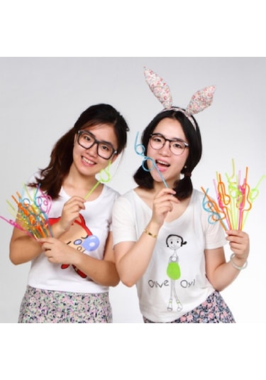 Sones 10 Adet Yaratıcı Plastik Kavisli Pipet, Rastgele Renk Stil Teslimatı