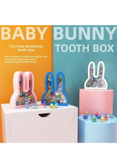 Moveevo Küçük Çocuk Diş Kutusu - Unutulmaz Anılar İçin Sağlam Saklama Kutusu, Bebek Dişlerini Koruyarak Dekoratif Bir Süs Eseri Tavşan Desenli - Mavi