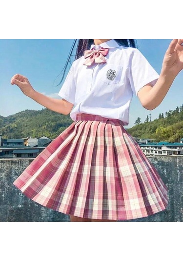 3 Adet Kadın Anime Okul Üniforması Seti Yaz Jk Kısa Gömlek Ceket Etekler Takım Elbise Pembe