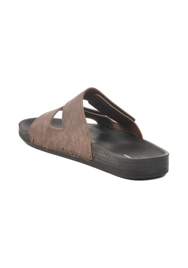 Kahve Cırtlı Büyük Numara Erkek Terlik Pc-7039 M Kahverengi