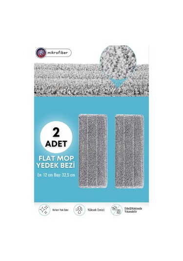 Grimorlife 2 Adet Flat Mop Yedek Mikrofiber Bez Paspas