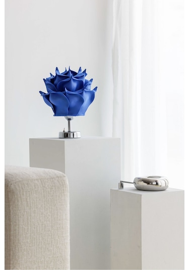 Dekor Yapay Eva Çiçeği Kablosuz Masa Lambası Saks Mavisi-gümüş 9v Pil 75-90 Saat