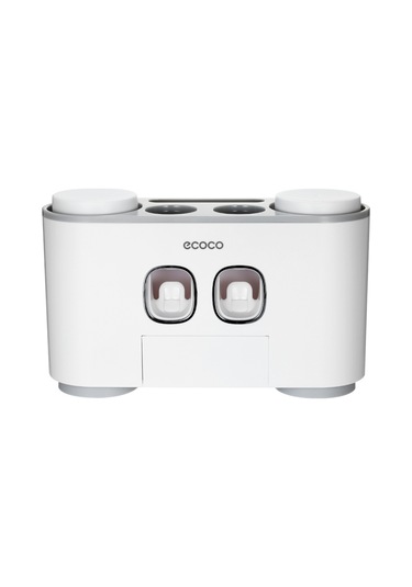 Geeroyoo Duvar Tipi Diş Fırçası Ve Macunluk Seti, 5 Fırça Yuvası, 4 Bardak, 2 Macunluk, Kolay Kurulum, Gri Beyaz