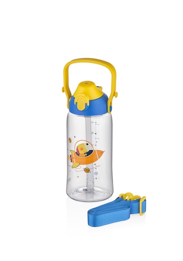 Uzspace Yeni Koleksiyon Askılı Kulplu Pipetli Tritan Çocuk Su Matarası Mavi 500 ML