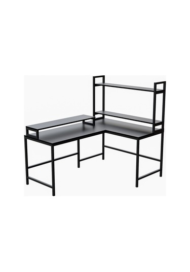 Siyah Raflı L Şekilli Ofis Masası 610 Siyah