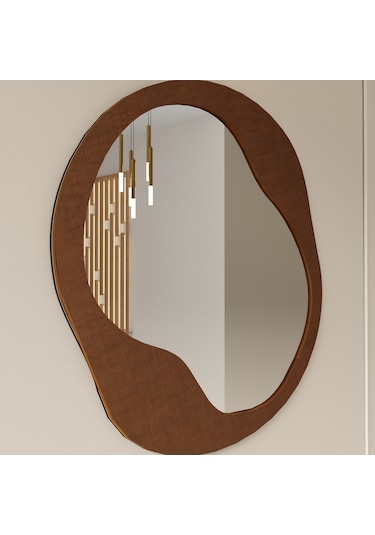 Dekoratif Pleksi Aynalı Ahşap Duvar Dekoru Kahverengi
