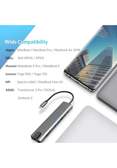 8 In 1 4K Type C Usb 3.0 Hub Hdmı Rj45 Sdtf Adaptörü Hmxplus