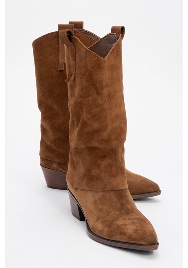 Sojo Taba Süet Hakiki Deri Kalın Topuklu Kısa Çizme TABA SÜET