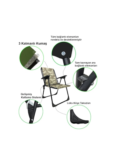 Natura 4 Adet Kamp Sandalyesi Oval Bardaklık Kamuflaj+ MDF Masa Kamuflaj
