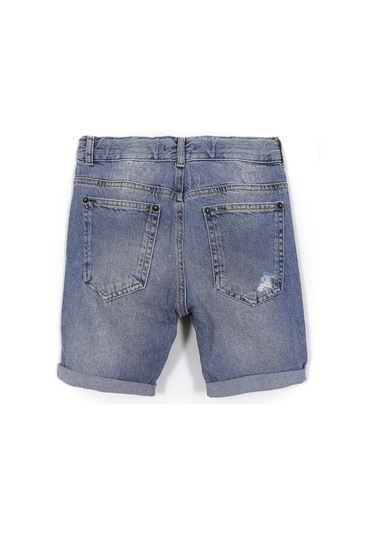 Cep Detaylı Erkek Çocuk Destroyed Yırtık Kot Şort Mavi 001-0002050 Mavi
