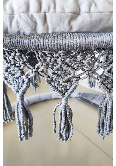 Tek Kişilik Makrome El Örgüsü Salıncak Minderli Ve Askı Demiri İle Açık Gri Mis38016grima Açık Gri