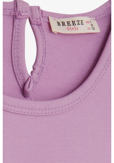 Breeze Kız Çocuk Uzun Kollu Elbise Pullu Çiçek Baskılı 3-8 Yaş, Lila Lila