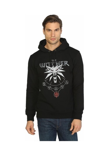 Bant Giyim - The Witcher Siyah Kapşonlu Erkek Sweatshirt Hoodie Siyah