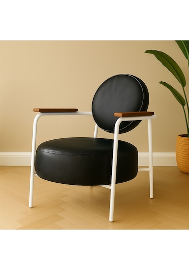 Venüs Berjer - Modern Tekli Beyaz Koltuk - Ofis Koltuğu - Siyah
