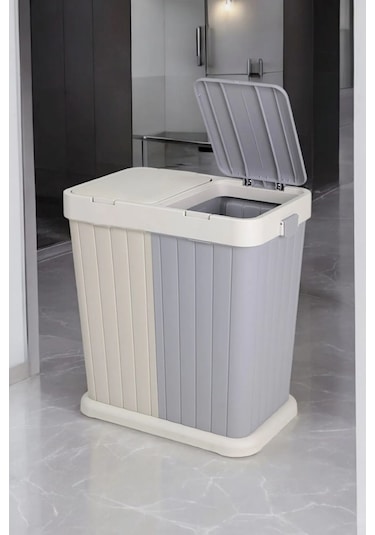 2 Bölmeli Kirli Temiz Çamaşır Sepeti 80 Lt Krem-gri Gri - Krem