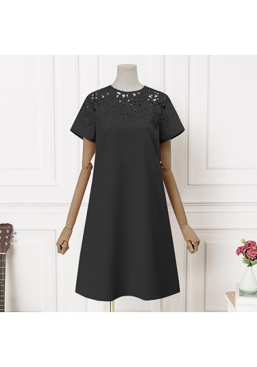 Vonda Zarif Kadın Ekleme Dantel Kısa Elbise Siyah