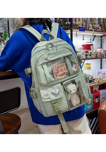 Lixiaqu01 Green Sevimli Kadın Sırt Çantaları Su Geçirmez Çok Cep Açık Yeşil