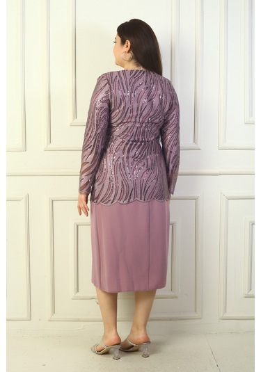 Kadın Pul Ve Sim İşlemeli Tül Ceket Uzun Kollu Astarlı Krep Elbise Büyük Beden 2'li Takım Gülkurusu Kadın Pul Ve Sim İşlemeli Tül Ceket Uzun Kollu Astarlı Krep Elbise Büyük Beden 2'li Takım Gülkurusu